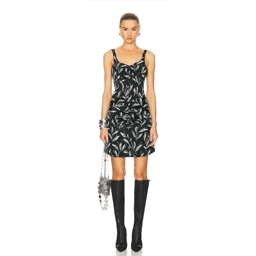 Rabanne by Paco Rabanne Leafy Ruched Sheath Minidress in Mugeut Noir NWT Size 36